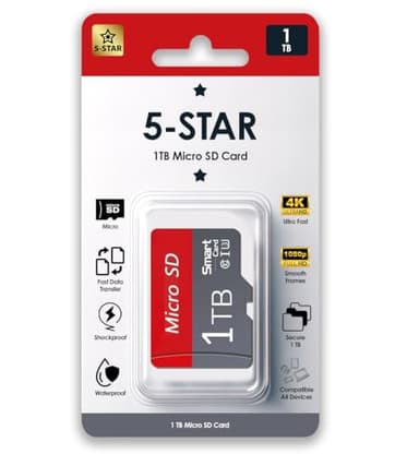 5-Star 1TB Micro SD High Speed Memory Card for Car Navigation,Smartphone,Portable Gaming Devices,Camera and Drone