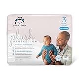 Amazon Brand - Mama Bear Plush Protection Diapers - Size 3, 40 Count, Hypoallergenic Premium Disposable Baby Diapers, White and Cloud Dreams