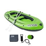 VEVOR Inflatable Boat, 5-Person Inflatable Fishing Boat, Strong PVC Portable Boat Raft Kayak, 45.6" Aluminum Oars, Fishing Rod Holders, and 2 Seats, 1100 lb Capacity for Adults, Kids