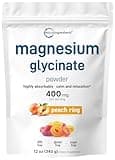 Magnesium Glycinate Powder for Sleep & Relaxation, 12oz (56 Servings) | 400mg of Highly Bioavailable Magnesium Glycinate | Healthy Muscle, Bones & Mood Support - Sweet Peach Ring Flavor, Sugar Free