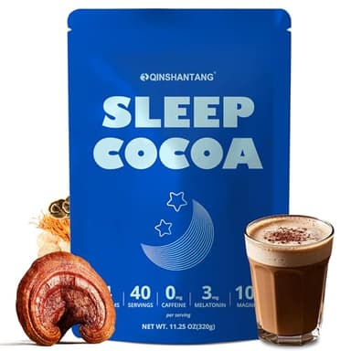 Mushroom Hot Cocoa for Sleep, 40 Servings, Mushroom Hot Chocolate Powder, 14 Mushroom Blend with Magnesium Glycinate, Melatonin, L-Theanine, GABA | Relaxation Calm Aid | Vegan, Keto-Friendly, Gluten-Free