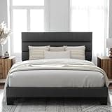 Allewie Full Size Platform Bed Frame with Fabric Upholstered Headboard and Wooden Slats Support, Fully Upholstered Mattress Foundation/No Box Spring Needed/Easy Assembly, Dark Grey