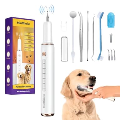 Minffimiw Dog Plaque and Tartar Remover - Electric Plaque Remover for Teeth with 5 Modes, LED Light, Safe Tooth Cleaner Dog Teeth Cleaning Kit Dental Care Tool for Pets