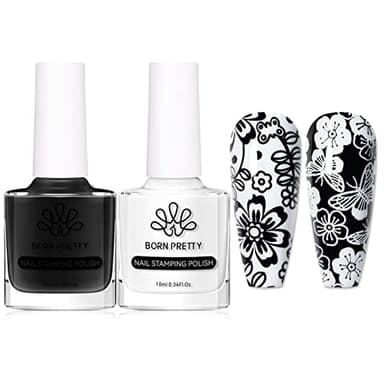 BORN PRETTY Nail Art Stamping Polish White Black Manicure Image Stamp Polish Set Print Polish Varnish 2 Bottles 10ml 0.34fl oz