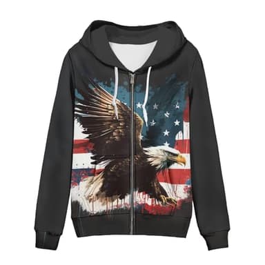 Xhuibop American Flag Eagle Full Zip Up Hoodies for Women Zippered Jacket Oversized Hooded Sweatshirt X-Small Long Sleeve Y2K Hoodie Shirts for Teen Girls Casual Fall Tops