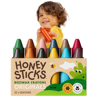 Honeysticks 100% Pure Beeswax Crayons (12 Pack) - Non Toxic Crayons for Toddlers 1-3, Safe for Baby from 1 Year Old Plus, Handmade with Natural Beeswax and Food-Grade Colors, Eco Friendly