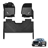 3W Floor Mats Fit for 2015-2024 2025 Ford F150 / F-150 Lightning SuperCrew Cab, TPE All Weather Heavy Duty Floor Liner Custom Fit Accessories Car Liners (with Original Folding Under-Seat Storage Box)
