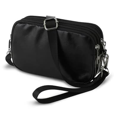 BBORGDC Clutch Purses For Women Small, Black Vegan Leather, RFID Wristlet Wallet With 3 Zippers, Convertible Crossbody/Handheld, Ideal Gift For Girls, Boho Style