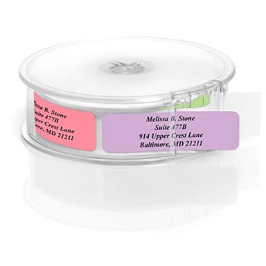 Rainbow-Colored Assorted Rolled Address Labels with Elegant Plastic Dispenser - Rol of 500