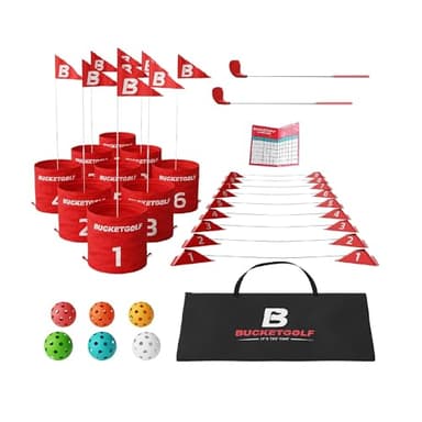 bucketgolf 9 Hole Bundle - Outdoor Golf Game for All Ages. Adults, Kids, Family. Play Anywhere. Yards, Beach, Park, Backyard. Includes 2 Right-Handed Clubs
