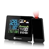 DR.PREPARE Projection Alarm Clock, Digital Clock Projector on Ceiling with Indoor/Outdoor Temperature Display, Dual Alarms, Colored Backlight, Weather Forecast, and Battery Backup for Bedroom