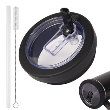 Contrybox Stanley Lid Replacement 40 oz, Silicone Stanley Flip Straw Lid Leak Proof & Spill Proof, Reusable 40 oz Tumbler Lids Replacement with Cleaning Brush and Straw, Black