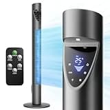 Athena Collection Oscillating Tower Fan with Remote, 38" Standing Cooling Fan Quiet Floor Fan with 3 Speeds, Portable Electric Bladeless Fan with 12H Timer for Bedroom, Living Room, Office, Gray