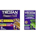 TROJAN Pleasure Pack Assorted Condoms, Lubricated Condoms Value Pack, 36 Count & Extended Pleasure Climax Control Extended Pleasure Condoms, 12 Count