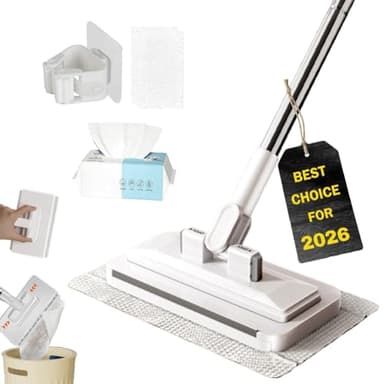 Hands-Free Multi-Purpose Flat Mop – Lazy Cleaning & Face Towel Compatible 39in Long Handle Dust with Locking Head for Wall Bathroom Toilet Corners Multi-Surface