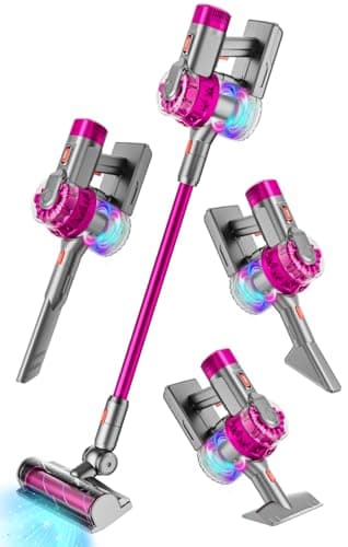 BLAXTEM 4-in-1 Kids Toy Vacuum That Works with Suction, Electric Toy Toddler Vacuum Cleaner for Children Ages 3 4 5 6+ Girls & Boys, Toddlers Toys Cleaning Set for Pretend Play (Rose Red)