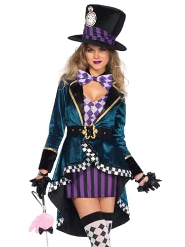 Leg Avenue Women's 5 Pc Delightful Mad Hatter Halloween Costume, Multicolor, Medium