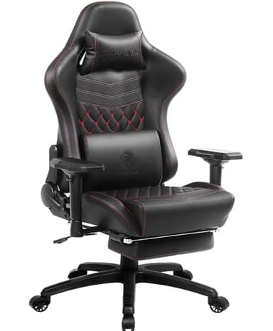 Dowinx Gaming Chair Big and Tall, Ergonomic Computer Chair with 4D Armrests and Footrest Massage Lumbar Support, High Back Comfortable Gamer Chair for Adults 350Lbs PU Leather for Office Game, Black