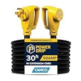 Camco Power Grip 30-Ft 50-Amp Camper/RV Extension Cord - Features Copper 6/3 + 8/1-Gauge Wires for Superior Conductivity - Rated for 125/250 V/12,500 W - Coated w/Heat-Resilient PVC (55195)