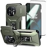 Wanyuexes Case for OnePlus 11 Case, One Plus 11 5G PHB110 Case with Tempered Glass Screen Protector and Slide Camera Cover, Rotated Ring Car Mount Holder Shockproof Cover for OnePlus 11 5G Green