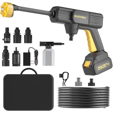 Blissthrill Cordless Pressure Washer Battery Operated; 1100PSI 2.4 GPM Portable Cordless Power Washer with 6-in-1 Nozzle, Foam Cannon, 21V Battery&Charger; Handheld Pressure Washer for Home, Car, Yard
