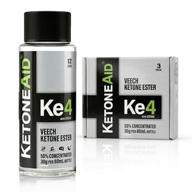 KetoneAid Ke4 Ketone Ester Concentrate | Not a Ketone Salt, No Sugar, No Caffeine | Exogenous D-BHB Ester | 12 Serving Per Bottle (3 Count)