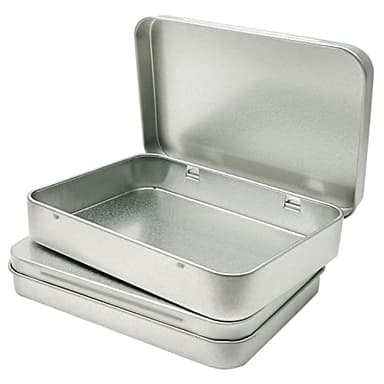 Hulless 2 Pcs Metal Hinged Tin Box Container Mini Portable Small Storage Container Kit Tin Box Container, Home Storage 4.5x3.3x0.9 inch, Silver