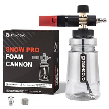 Raincovo Foam Cannon Wide Mouth for Pressure Washer, Thick Snow Foam Lance for Car Wash, Adjustable Soap Cannon with 1/4 Inch Quick Connector, Additional 1.1mm Orifice Nozzle