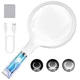 30X Charge Magnifying Glass with Light, NUEYiO 4.33Inch Large Handheld Magnifying Glass 20 Daylight LEDs, Third Gear Dimming Lighted Magnifier for Seniors Reading Inspection Coin Collection Jewelry