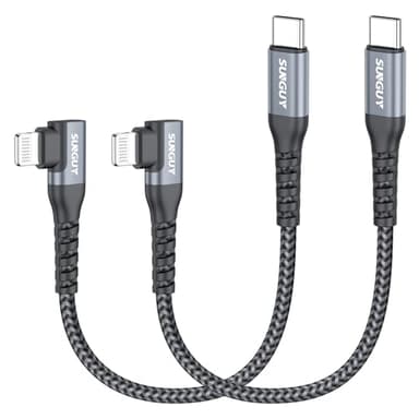 SUNGUY 6 inch Right Angle USB C to Lightning Cable [2Pack], MFi Certified 90 Degree Type C to Lightning, Charger Cord Fast Charging Braided for iPhone 14/13/12/11 Pro Max Mini X XS XR Plus SE