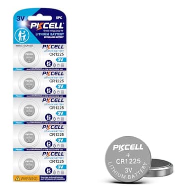 PKCELL CR1225 3V Lithium Battery CR 1225 3V Button Batteries for Thermometer 5-Year Shelf Life (5 Count)