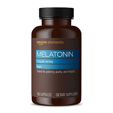Amazon Elements - Melatonin 5mg Capsules, Helps with occasional sleeplessness, Vegan, Unflavored, 195 Count (Pack of 1), 6 month supply (Packaging may vary)
