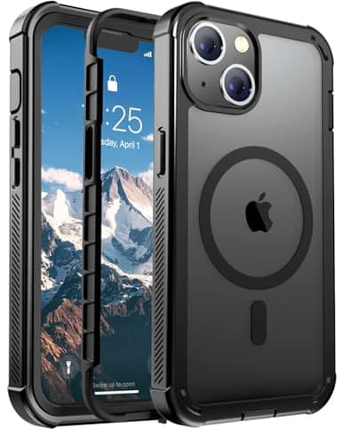 jaroco Magnetic for iPhone 13 Case, [Compatible with MagSafe][Military Grade Drop Protection][Heavy Duty Protection][Non-Slip][Shockproof] 2-Layer Durable Bumper Phone Case 6.1''-Black