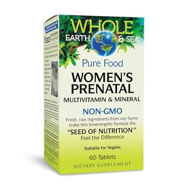 Natural Factors Whole Earth & Sea Women's Prenatal - Daily Prenatal Supplement for Healthy Pregnancy Support - Essential Prenatal with Calcium, Iron, Vitamin, B12 & More - 60 Tablets (30 Servings)