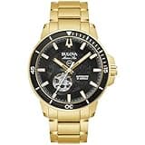 Bulova Men's Marine Star 'Series C' Automatic Gold Stainless Steel 3-Hand Watch, Black Dial; Exhibition Case, Rotating Bezel Style: 97A174