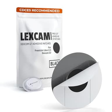 Lexcam Adhesive Patches Compatible with Dexcom G7 & Stelo, Pack of 20, Waterproof, Color Black Overpatches for CGM, Stays Secure from 10 to 14 Days, Sensor is NOT Included.