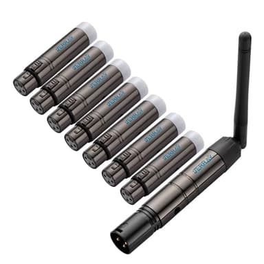 JERRAY 8Pcs DMX Wireless 7 Female Receivers &1 Male Transmitter Control 2.4G Dfi DJ Short version for Led Stage PAR Party Light… (Black)