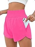 BMJL Women's Athletic Shorts High Waisted Running Short Pocket 2.5" Sporty Shorts Gym Elastic Workout Shorts(XS,Hot Pink)
