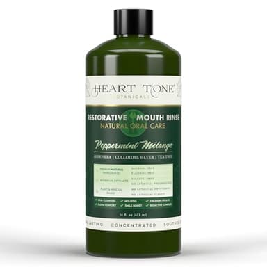 Heart Tone Botanicals Nano Silver Mouthwash | All Natural | Adult Restorative Mouth Rinse | Aloe Vera, Colloidal Silver, & Tea Tree | Complete Oral Care & Fresh Breath | Fluoride, GMO, & Alcohol Free