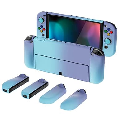 PlayVital AlterGrips Protective Slim Case for Nintendo Switch OLED, Ergonomic Grip Cover for Joycon, Dockable Hard Shell for Switch OLED w/Thumb Grip Caps & Button Caps - Gradient Violet Blue