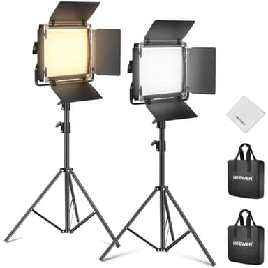 NEEWER 2 Pack Bi Color 660 LED Video Light Kit with Two 79" Tripod Stand, 3200K-5600K CRI 96+ Dimmable Panel Lighting with U Bracket and Barndoor for Studio Photography Recording Streaming, Black