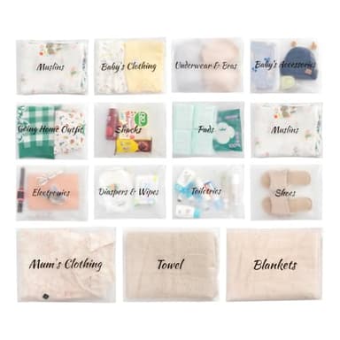 MANWU 14pcs Hospital Bags essentials for Labor and Diaper,Mom hospital bags Maternity Essentials,Maternity Organiser baggie,shower gift