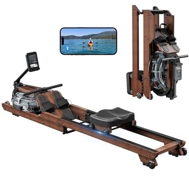 Dripex Water Rowing Machines for Home, Foldable Rowing Machine with 350LBS Weight Capacity, Wooden Rower with Smooth Slide Rail, Bluetooth App Supported, LCD Monitor for Immersive Water Rower