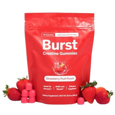 Creatine Monohydrate Gummies - 1.5g of Creatine Per Gummy - Build Muscle, Recover Faster, Enhance Cognition - Strawberry Flavor - 90ct