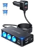 BESTEK Cigarette Lighter Splitter Adapter: 9 in 1 Car Charger 148W 3-Socket PD 30W and QC3.0 18W Charging Ports LED Display Super Fast Charger for 12V/24V