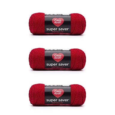 Red Heart Super Saver Metallic red Yarn - 3 Pack of 5oz/142g - Acrylic - 4 Medium (Worsted) - 255 Yards - Knitting/Crochet