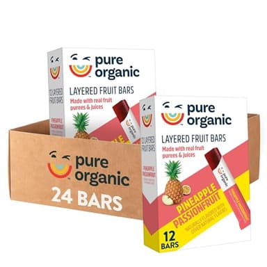 Pure Organic Layered Fruit Bars, Gluten Free, Vegan Fruit Snacks, Pineapple Passionfruit (2 Boxes, 24 Bars)