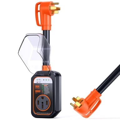 GEARGO RV Surge Protectors 50 Amp Waterproof, [𝟐𝟎𝟐𝟔 𝐍𝐞𝐰 𝐔𝐩𝐠𝐫𝐚𝐝𝐞𝐝] RV Circuit Analyzer, Full Protection RV Adapter Plug for Camper(Orange)