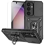 for Samsung Galaxy S24 Plus Case with Camera Lens Cover HD Screen Protector, Military-Grade Drop Tested Magnetic Ring Holder Kickstand Protective Phone Case for Samsung Galaxy S24 Plus (Black)