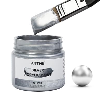 ARTME Metallic Silver Acrylic Paint, 100ml Silver Paint for Art, Hand-crafts, Non-Toxic, Non-Fading, Ideal for Canvas, Wood, Fabric, Ceramic, Stone Craft Supplies